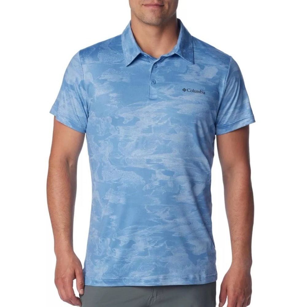Columbia Tech Trail Novelty Polo Performance Dry Fit Blue Camo Mens Size 6X NWT